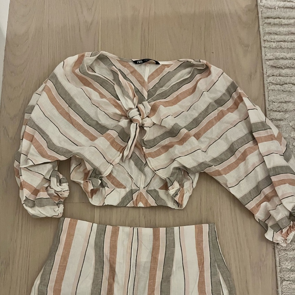 Zara Linen Blend Striped tie top (top only)